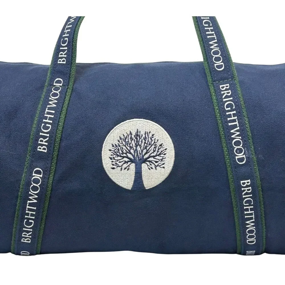 Canvas Duffle Bankers Bag Brightwood Company Logo Blue & Green 22 in x 11 in